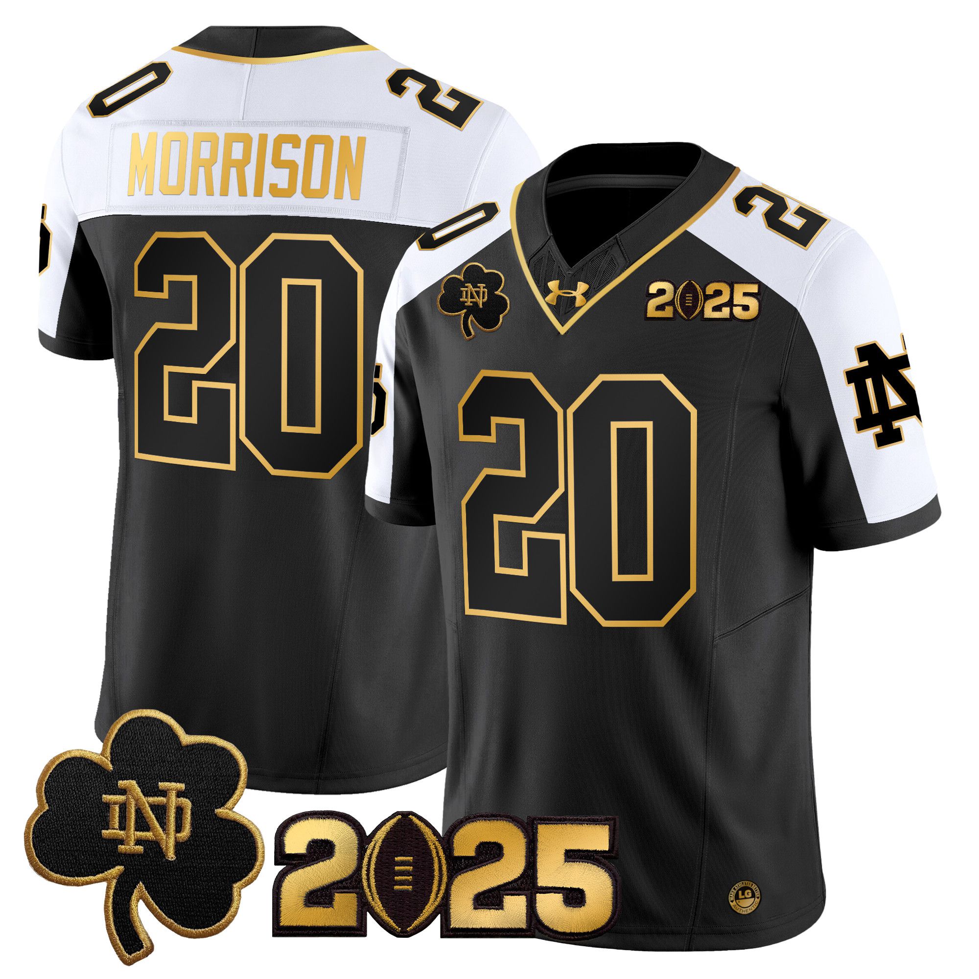 Men Notre Dame Fighting Irish 20 Morrison Black 2025 CFP Final Patch Gold Vapor Limited NCAA Jersey